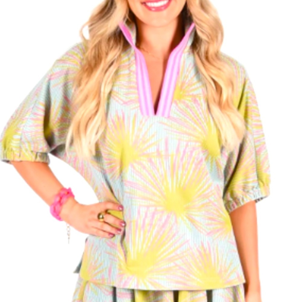 Emily Mccarthy Poppy Top In Palm Springs Print, Size Large
